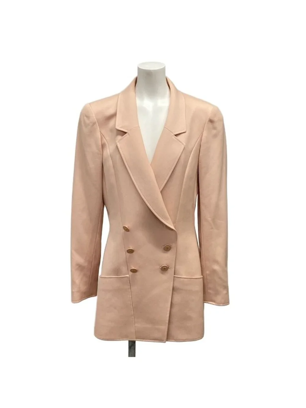 Chanel Jacket 40 M Light Pink Long Sleeve CC Logo Button Double Spring Autumn